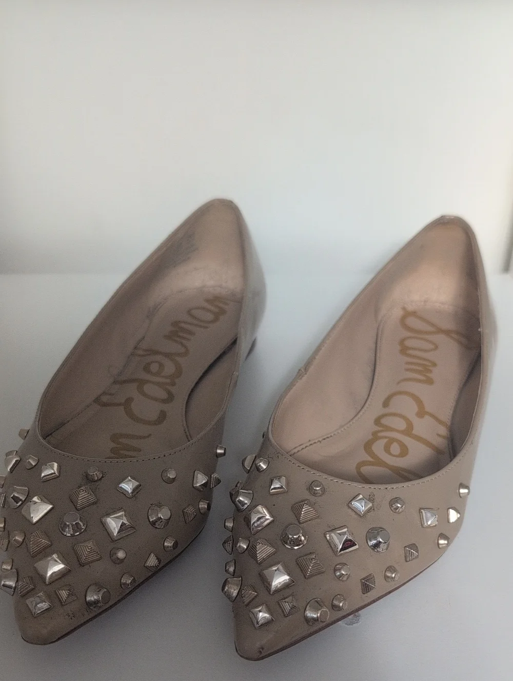 Sam Edelman Taupe Pointed-Toe Studded Flats